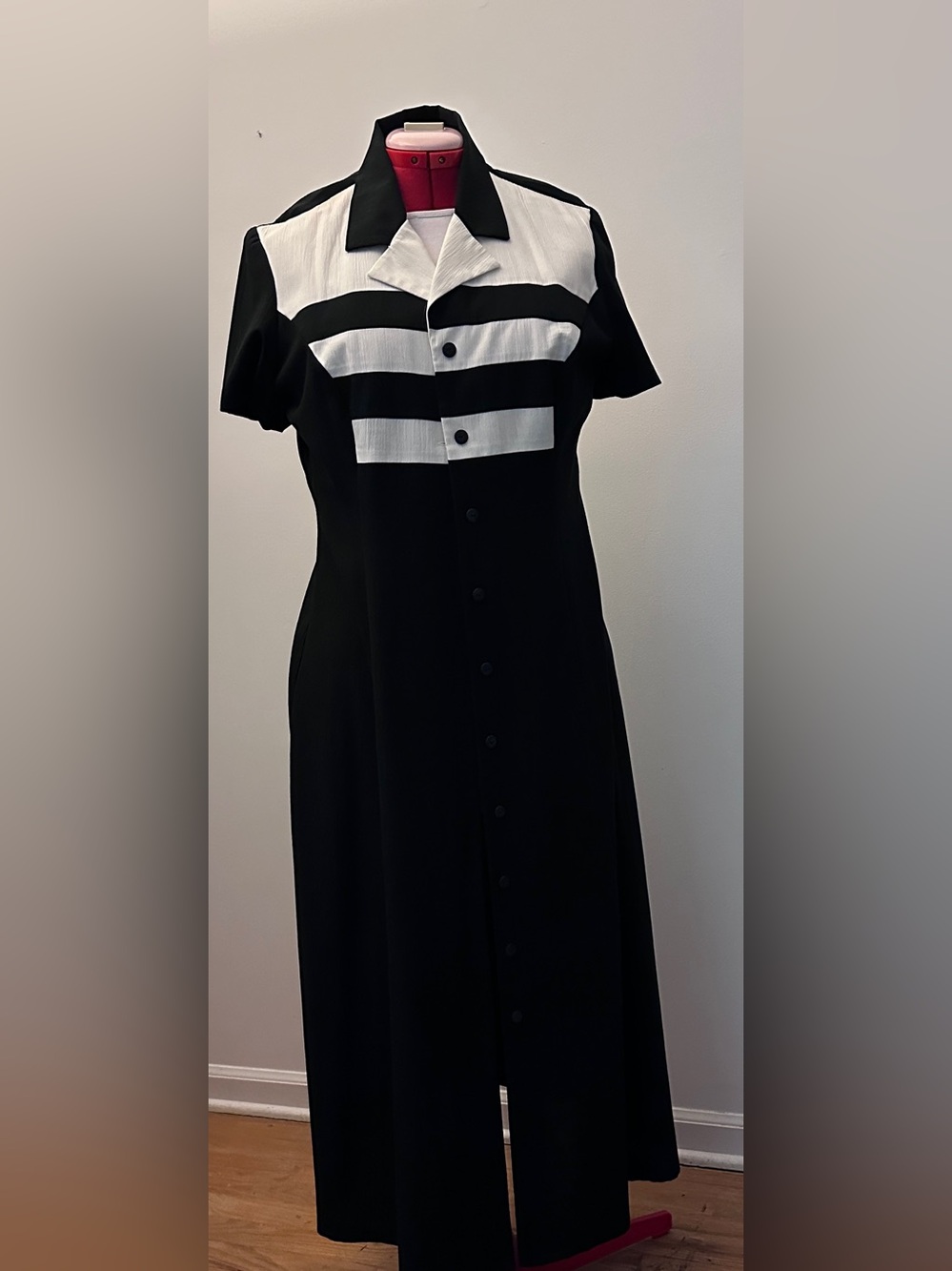 Brett Alexander Black & White Shirt Dress Size 14 | Vintage-Inspired Midi